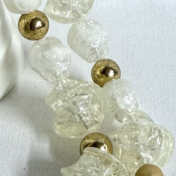 Vintage 2-Strand Lucite Bead Choker Necklace Gold Tone Spacer Beads Frosted 16" - Picture 4 of 9